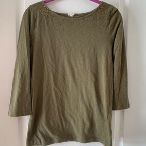 J. crew olive green top with gold sequins